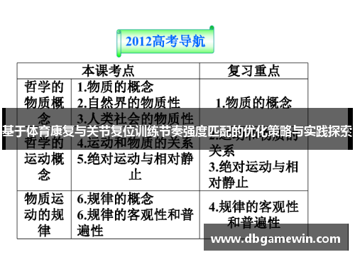 基于体育康复与关节复位训练节奏强度匹配的优化策略与实践探索